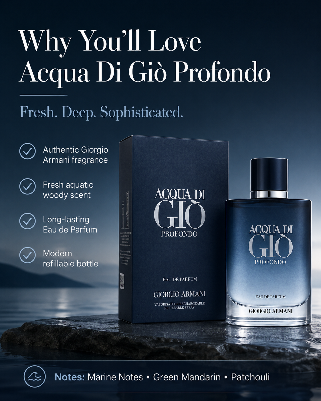 Acqua Di Gio Profondo by Giorgio Armani Eau De Parfum Spray 3.3 oz (Men)