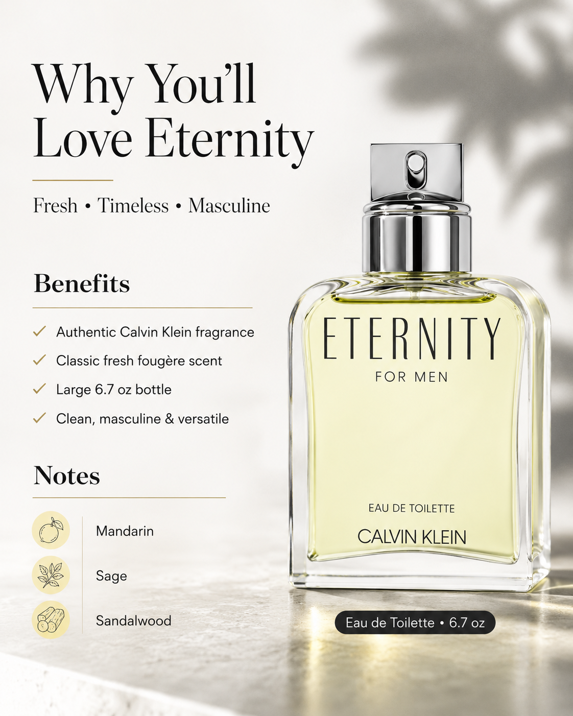 Calvin Klein Eternity Eau de Toilette 6.7 oz for Men