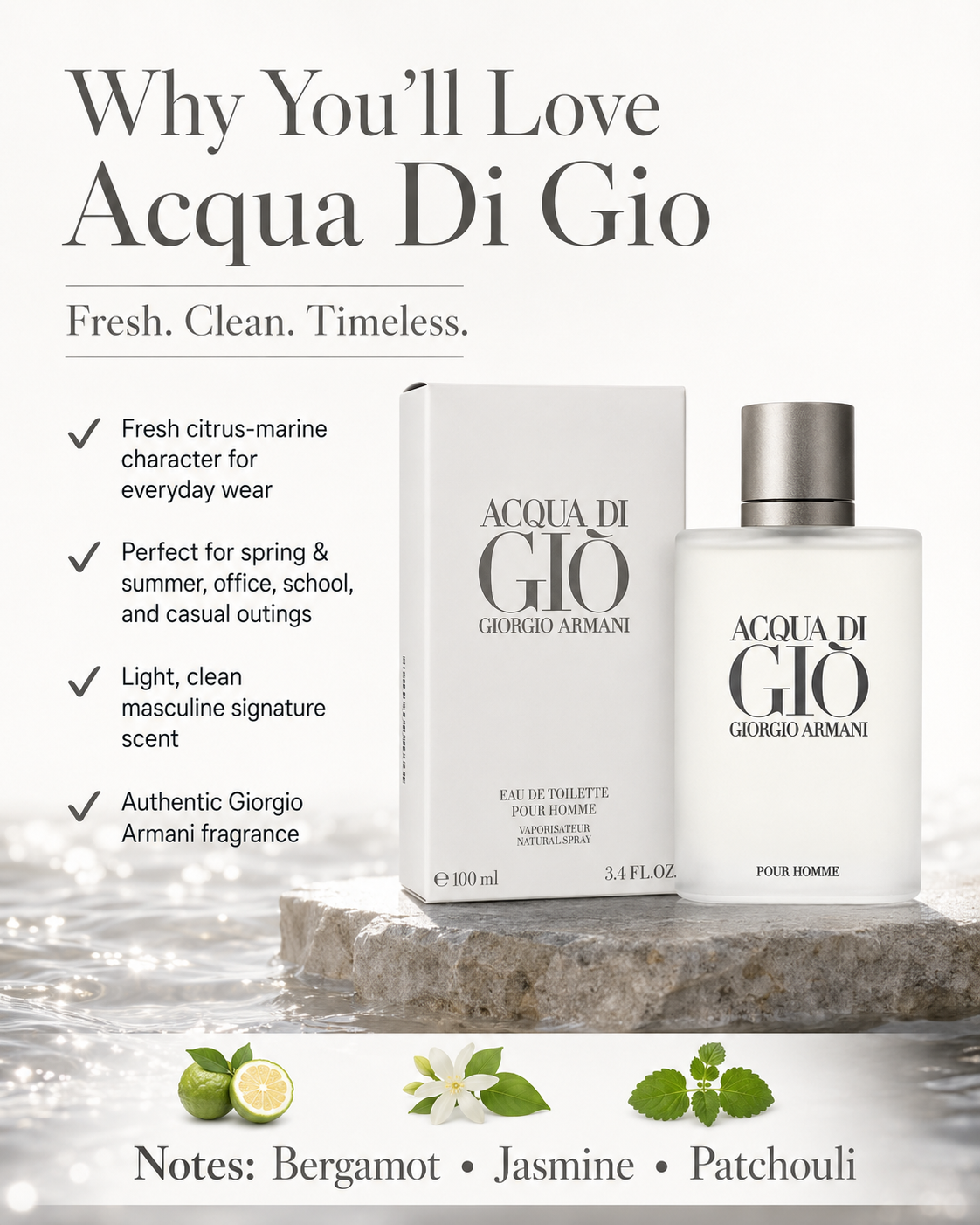 Acqua Di Gio by Giorgio Armani Eau De Toilette Spray 3.3 oz