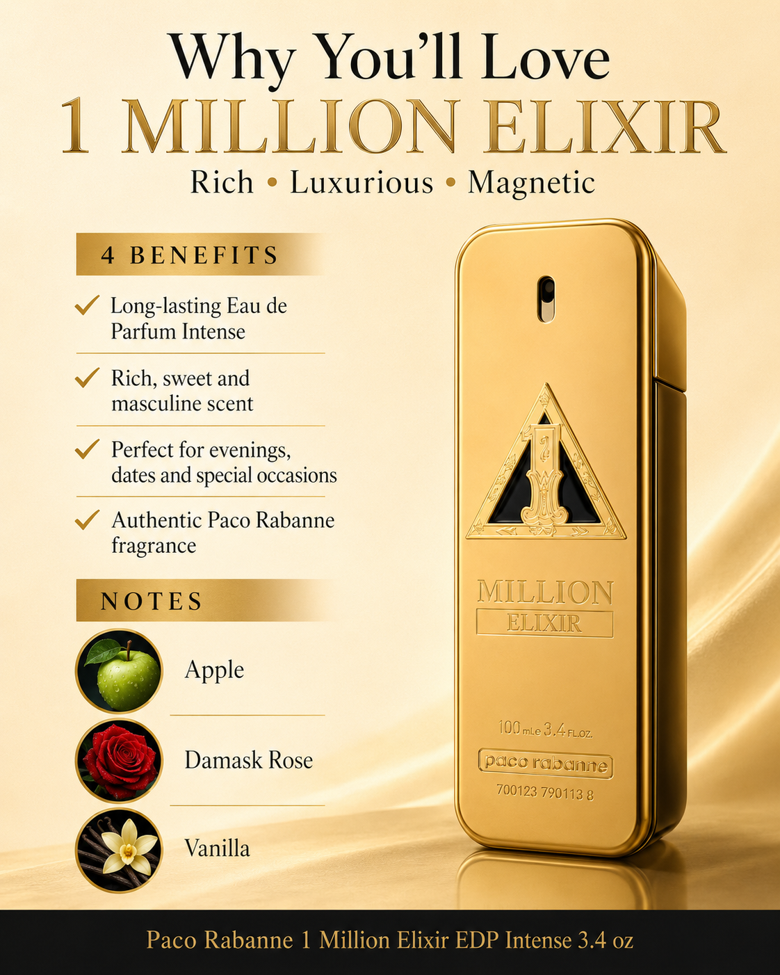 Paco Rabanne 1 Million Elixir EDP Intense 3.4 oz for Men