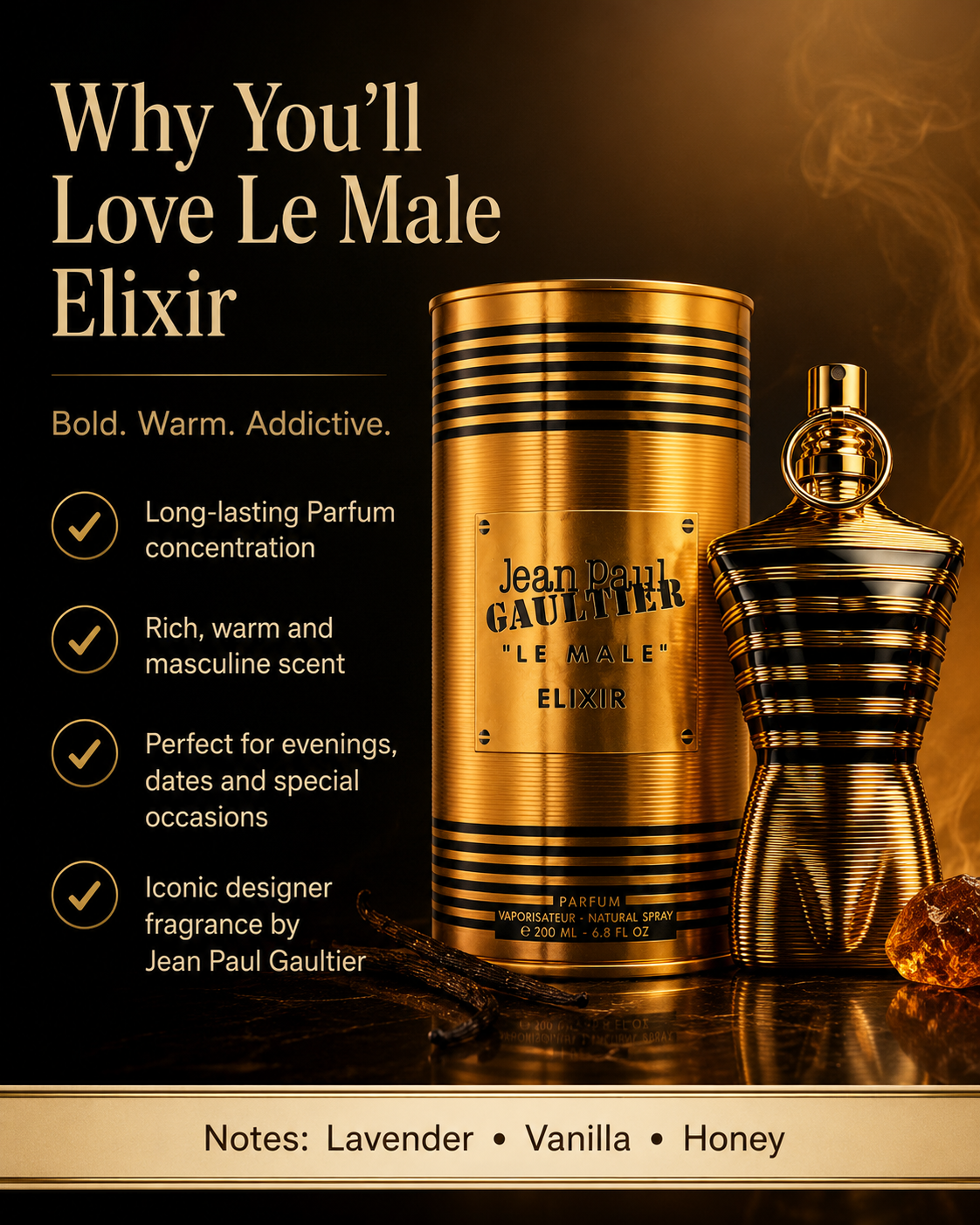 Jean Paul Gaultier Le Male Elixir Parfum 6.8 oz for Men