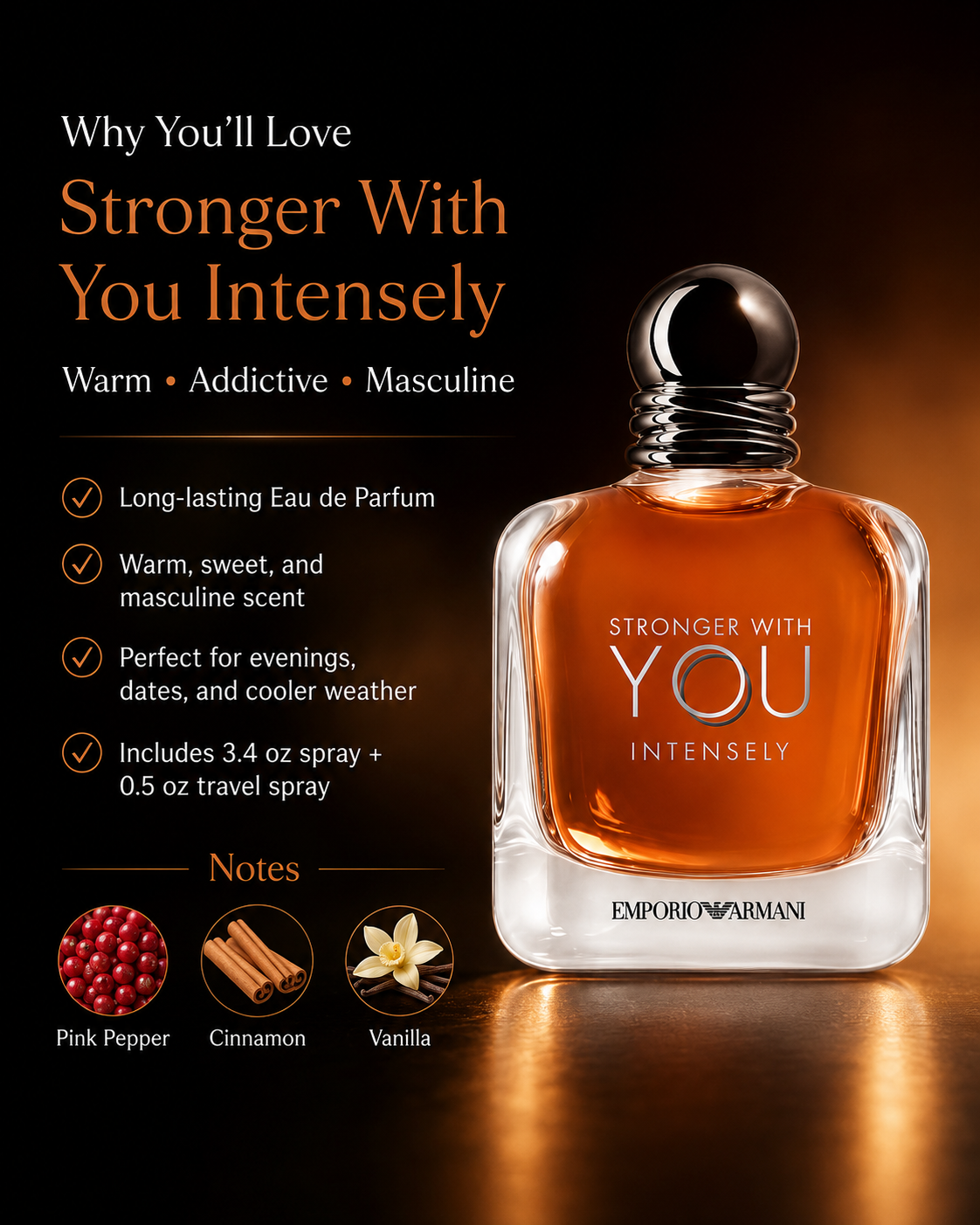 Armani Stronger With You Intensely Gift Set for Men (3.4 oz + 0.5 oz EDP)
